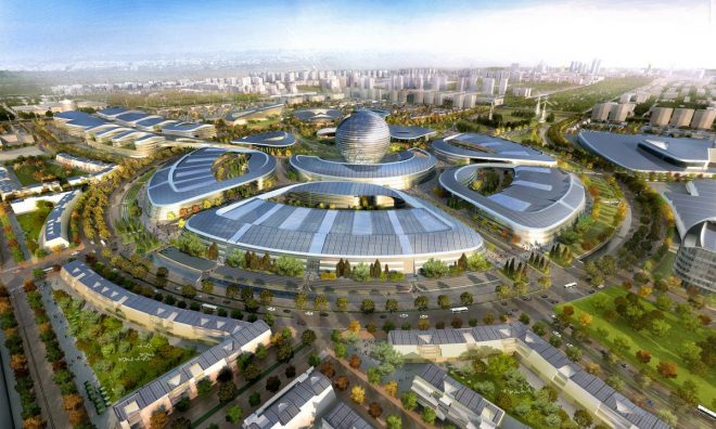 Tra gli edifici che circonderanno la sfera ci saranno: hotels, uffici, 700 strutture residenziali, un centro scientifico e un teatro da 1000 posti