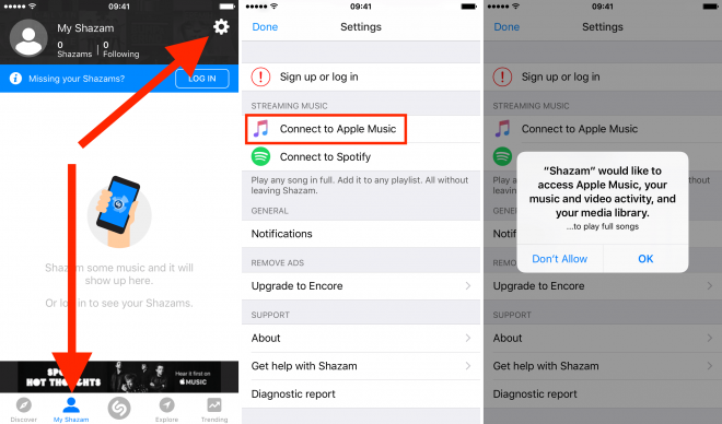 connect shazam to apple